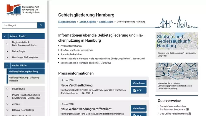 Screenshot der Website des Statistikamts Nord
