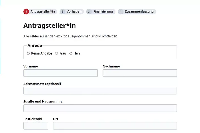 Formular, Screenshot, Kulturantragsstrecke