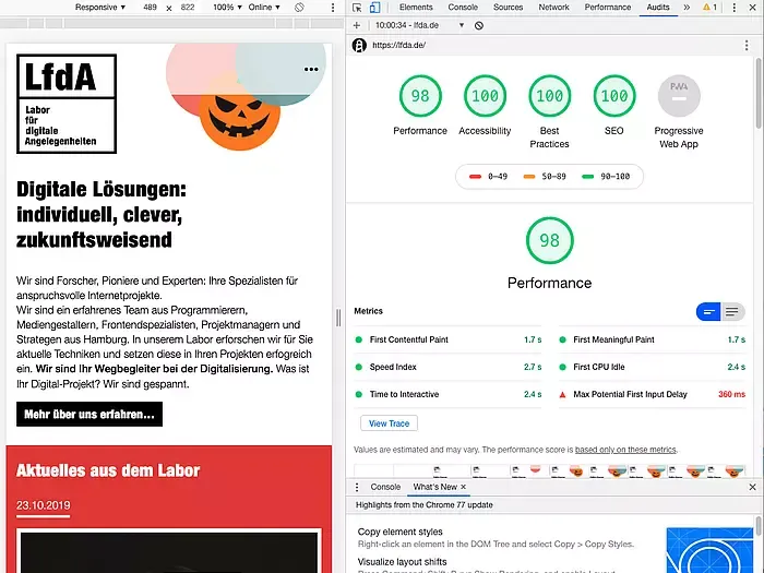 Lighthouse Chrome Audit, lfda.de