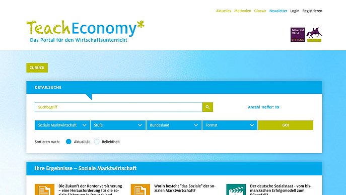 Screenshot der Teach Economy Website